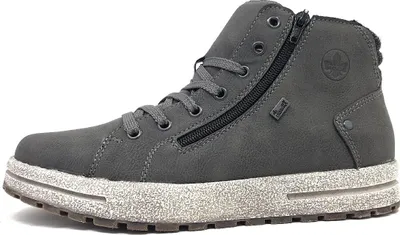 A single gray Rieker men's boot is shown against a white background.