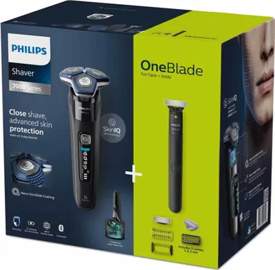 Zdjęcie produktu dla Philips Golarka Series 7000 SkinIQ + OneBlade Zestaw Stacja Czyszcząca