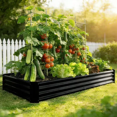 Image de Jardin surélevé 180 x 90 x 30 cm - Bac à fleurs pour jardin - Noir - Métal galvanisé