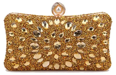 Immagine prodotto di CORIOS: Pochette da sera scintillante per donna, con strass, stile clutch, con catena