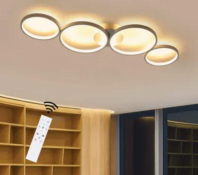 Produktbild von ZMH LED Deckenleuchte Weiß Dimmbar mit Fernbedienung Modern 4 Flammig in Ringoptik Deckenlampe Rund 55W Innen Metall für Wohnzimmer Schlafzimmer