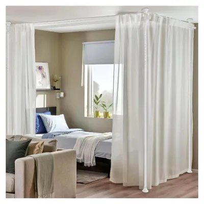 Produktbild von Raumteiler Paraventgestell Gardinenstange ohne Vorhang, Flexibel Verstellbarer Paravent, Sichtschutz für Wohnzimmer und Schlafzimmer, B 280 cm x H 317 cm, Weiß