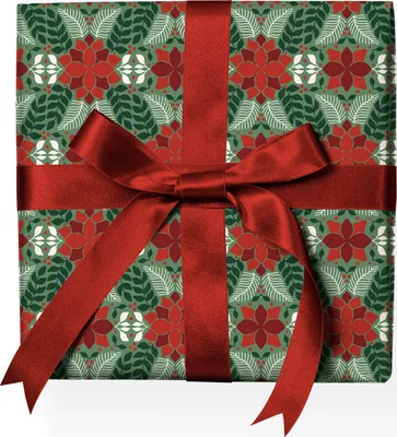 Produktbild von Klassisches Weihnachts Geschenkpapier mit grafischem Weihnachtsstern Muster, grün rot - G22151, 32 x 48cm