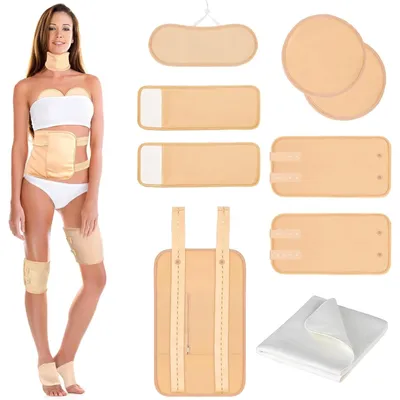 Produktbild von 9 Stück Rizinusöl-Wickel aus Baumwolle für Bauch, Hals, Brust, Knie, Fuß & Körper, wiederverwendbar, mit verstellbarem Gummiband