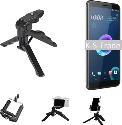 Produktbild von K-S-Trade Stativ Tisch-Ständer Dreibein Handy-Stativ Ständer kompatibel mit HTC Desire 12 Mini-Stativ Smartphone Tripod Handy-Stativ aus Plastik
