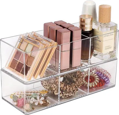 Image de Organiseur de maquillage en acrylique transparent pour cosmétiques et bijoux, 1 pièce