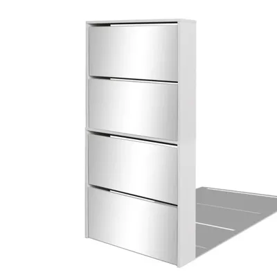 Produktbild von Möbel Schuhschrank mit 4 Fächern Spiegel Weiß 63×17×134 cm - Schuhregale CLORIS1620144
