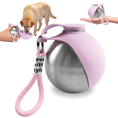 Produktbild von Tragbare Edelstahl-Hundetrinkflasche mit zusammenklappbarem Napf
