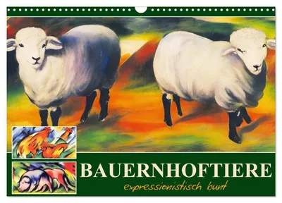 Produktbild von Bauernhoftiere, expressionistisch bunt (Wandkalender 2027 DIN A3 quer), CALVENDO Monatskalender