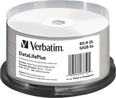 Produktbild von 1x25 Verbatim BD-R Blu-Ray 50GB 6x Speed thermal printable CB