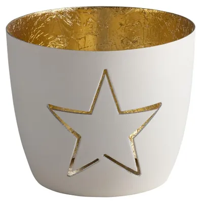 Produktbild von Gift Company Windlicht Madras Stern M, Teelichthalter, Kerzenhalter, Eisen, weiß / Gold, H 8.5 cm, 1101204001