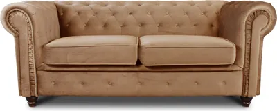 Produktbild von Sofa Chesterfield Asti 2-Sitzer, Couchgarnitur 2-er, Sofagarnitur, Couch mit Holzfüße, Polstersofa - Glamour Design, Velours (Beige (Velvet 28))