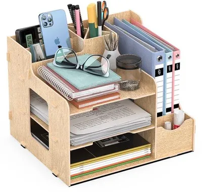 Produktbild von Ibenzoa® Schreibtisch-Organizer aus MDF – Ablage für Dokumente, Briefe & Zeitschriften, A4-fähig, kompakte Mehrfachfächer für Büro & Homeoffice