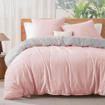 Produktbild von Bettwäsche-Set 200x200 cm, 1 Bettbezug, 2 Kissenbezüge, Rosa, Mikrofaser, Bügelfrei