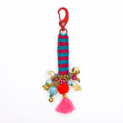 Produktbild von Schlüsselanhänger Jacky aqua-pink handgeknüpft 15cm lang mit Perlen Bommeln Anhängern