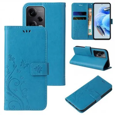 Produktbild von Kunstleder Flip-Hülle Floral für Smartphones - Farbe: Blau - Modellkompatibilität: Für Xiaomi Redmi Note 12 Pro 5G