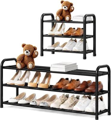 Obrázok produktu pre Polica na topánky, 3 úrovne, čierna, kovová - Výsuvná, šírka 45-80 cm