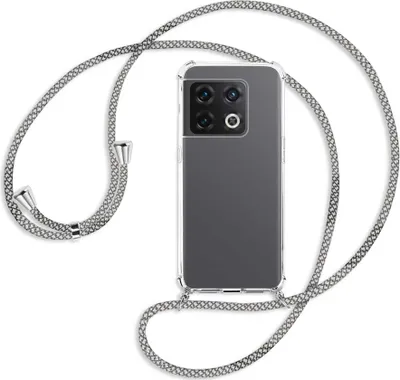 Produktbild von Handykette Backcover-Schutzhülle mit Band (Metall silberfarben) für OnePlus 10 Pro 5G - weiß/grau kariert