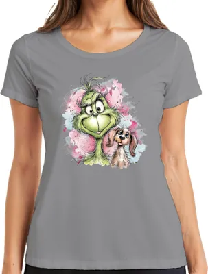 Produktbild von Grinch Weihnachten Hund lustig Geschenk Vintage Cartoon Damen T-Shirt, Grau, M