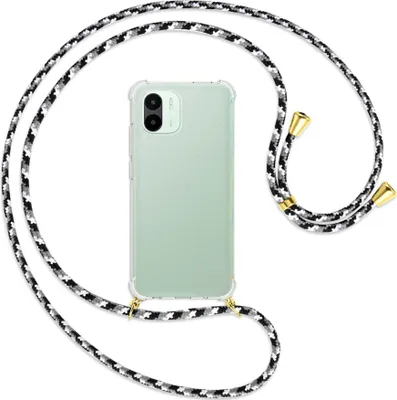 Produktbild von Handykette Backcover-Schutzhülle mit Band (Metall goldfarben) für Xiaomi Redmi A1 (6.52'') - schwarz/grau/weiß