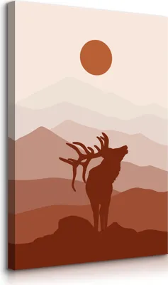 Produktbild von Muralo Leinwandbild Canvas für Schlafzimmer HIRSCH Berge Sonne Natur Boho Stil Br. 20cm x Hö. 30cm