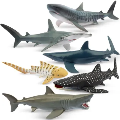Zdjęcie produktu dla Zestaw 6 figurek zwierząt, 12-14 cm, figurki morskie, zabawki, 6 sztuk, rekiny