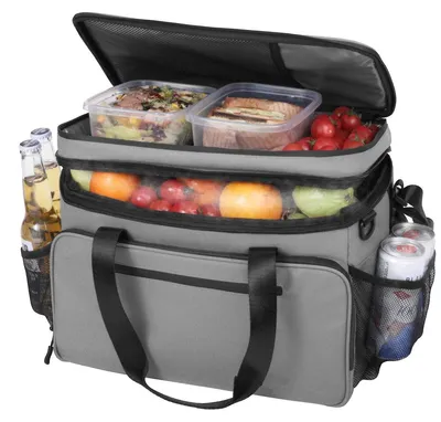 Produktbild von Große Lunch Tasche - Isolierte Kühltasche - Doppellagig - Auslaufsicher - Wiederverwendbar - Mit Schultergurt - Grau