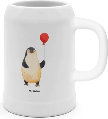 Produktbild von Mr. & Mrs. Panda Krug Pinguin Luftballon - Weiß - Geschenk, Steinkrug, Pinguine, Humpen, Glück, Seidel, Geschenkidee, Tonkrug, Kirmes, Bier, Jahrmarkt, Liebe