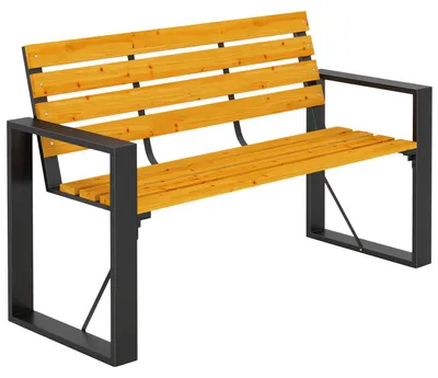Image de Banc de jardin/banc public d'extérieur - 2 places - Structure en métal - Assise et dossier en bois - À monter - Sans coussins - Kaki foncé