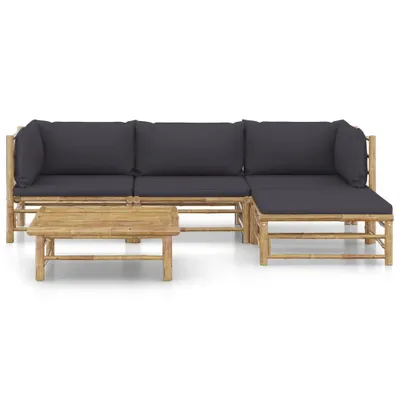 Image de vidaXL Ensemble de salon de jardin 5 pièces avec coussins gris foncé en bambou