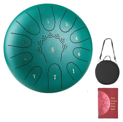 Productafbeelding van VEVOR stalen trommel, diameter 254 mm, 11 tonen, regenton, in C-majeur, met notitieboekje en stokken, percussie-instrument voor meditatie, yoga en muzikale basisopleiding, stalen klanktrommel, groen