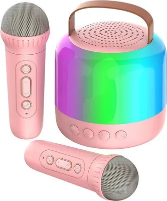 Immagine prodotto di Microfono per karaoke per bambini - 2 microfoni wireless - Altoparlante Bluetooth con luci LED