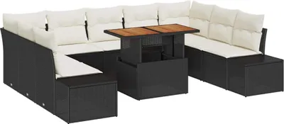 Image de vidaXL Salon de jardin avec coussins 10 pcs noir et crème