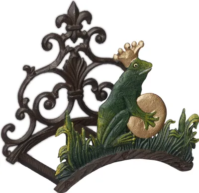 Produktbild von Relaxdays Schlauchhalter, Froschkönig, Gusseisen, antik, Aufhängung für Gartenschlauch, HxBxT: 23 x 24 x 15 cm, bunt
