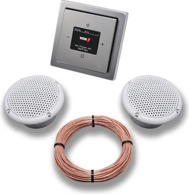 Produktbild von Busch Jäger DAB+ Unterputz Unterputzradio DAB Plus 8215 U – 101 PUR Edelstahl - Komplettset + 2 x Deckenlautsprecher Feuchtraum Badezimmer + 20 m Lautsprecherkabel 2x0,75 mm² 8215U-101