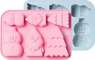 Obrázek produktu pro balení 2 vánočních silikonových forem, velká vánoční forma na pečení pro mini dorty, ruční výrobu mýdla, čokolády, želé, cukroví a svíček, se silikonovou formou v podobě vánočního stromku Father Christmas