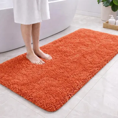 Productafbeelding van Badmat microvezel, 120 x 60 cm, mandarijnkleur, absorberend, pluizige vezels, TPR-achterkant, machinewasbaar