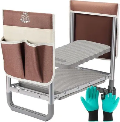 Produktbild von Famanu Gartenkniebank ergonomisch - faltbar, bis 170 kg, mit Kniepolstern und Werkzeugtaschen