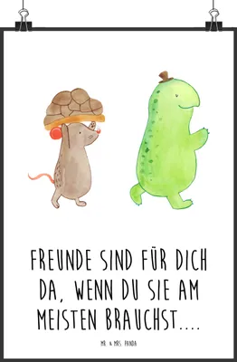 Produktbild von Mr. & Mrs. Panda Bild Schildkröte Maus DIN A0 - Weiß - Geschenk, Wandbild, Beste Freundinnen, Freunde, wanddeko, Plakat, drucke, wandkunst