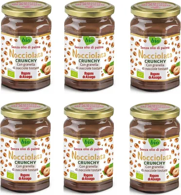 Produktbild von 6x Rigoni di Asiago Nocciolata Crunchy Haselnuss-Aufstrich Creme mit gehackten gerösteten Haselnüssen 270g