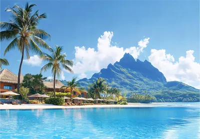 Produktbild von Fototapete 3D Effekt Strand Meer Palmen Natur - 400x280 cm - inklusive kleister - Vlies Tapete - Vliestapete Wohnzimmer Schlafzimmer Küche Modern Wandtapete