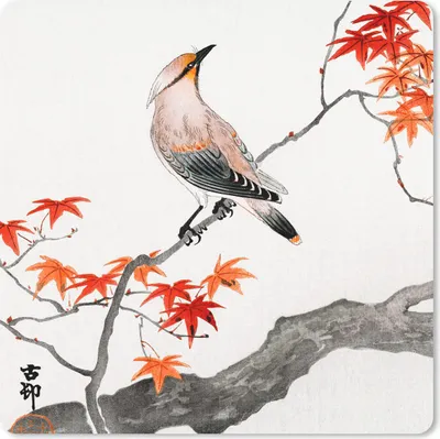Produktbild von MuchoWow® Mauspad Mousepad Vintage - Vogel - Baum - Japanischer Ahorn 20x20 cm - Mousepads - Maus Mat - Pad - Mausunterlage - Desk Mat - Bureauartikeln