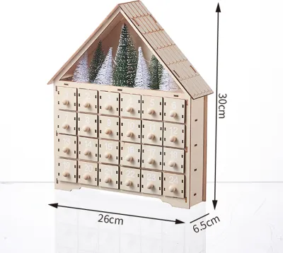 Produktbild von Weihnachts-Adventskalender aus Holz mit 24 leeren Schubladen, Hausform, Weihnachts-Countdown-Kalender, Heimdekoration