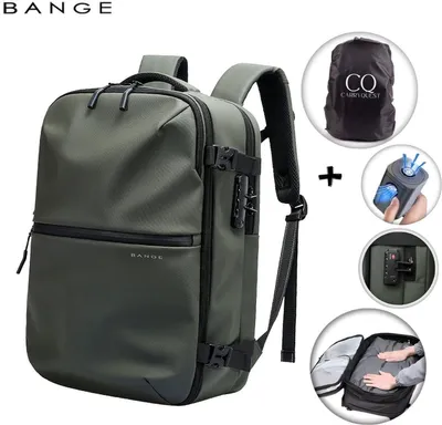 Imagen del producto de CarryQuest® - Mochila BANGE con sistema de compresión al vacío de 55L, compartimento para portátil, color verde