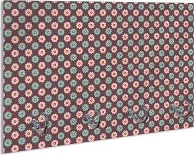 Produktbild von Wallario Handtuchhalter aus Glas, Motiv: Muster mit grünen und rosa-farbenen Blüten, 30 x 20 cm mit 4 Haken