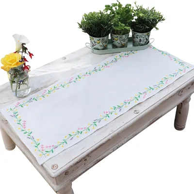 Obrázok produktu pre Omgoods – Súprava na vyšívanie, obrus s predvytlačenou bavlnou a niťami, 40 x 100 cm, kvetinový vzor