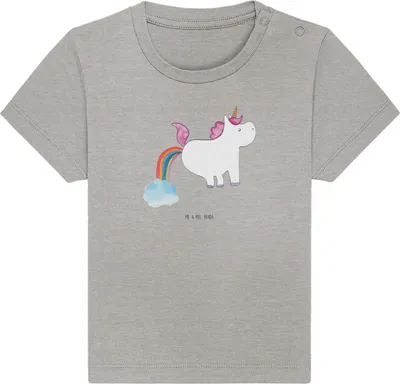 Produktbild von Mr. & Mrs. Panda  T-Shirt Einhorn Pupsen 0. - 6. Monat - Heather Grey - Geschenk, Baby Shirt, Kinder, Regenbogen, Unicorn, Babyshirt, Spaß, Baumwolle, Glitzer, Lustig