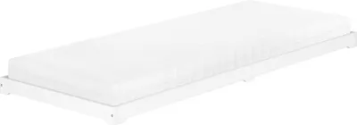Produktbild von Weißes Massivholzbett extra niedrig in Überlänge 100x220 Kiefer V-60.47W-10-220Rollrost und Matratze inkl.