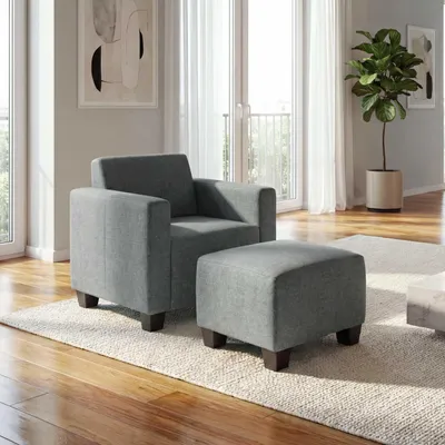Obrázok produktu pre Modulárne kreslo lounge chair s otomanom Lyon, látka/textil ~ sivá