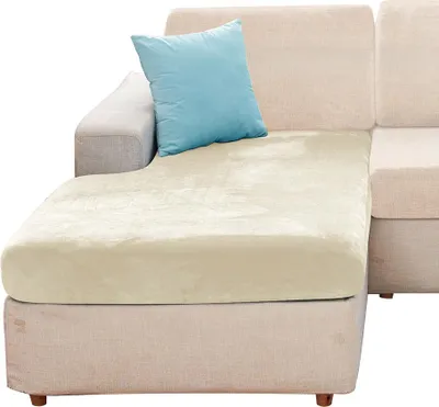 Produktbild von Elastischer Velours-Bezug für Liege, Sofa und Ecksofa in Creme – Schonbezug